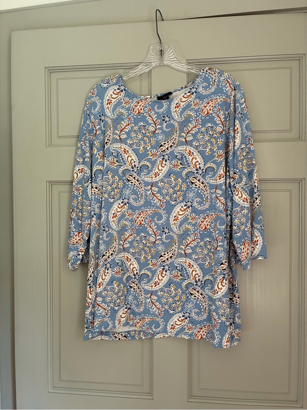 J.Jill Women Light Blue Paisley Stretch Viscose Top 3/4 Sleeve Blouse XL tall